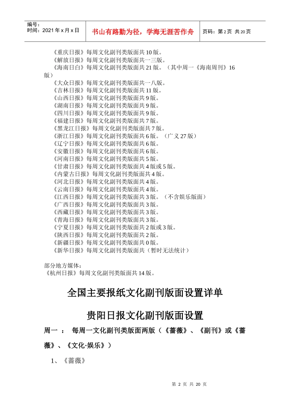 全国主要报纸文化副刊版面设置情况介绍_第2页