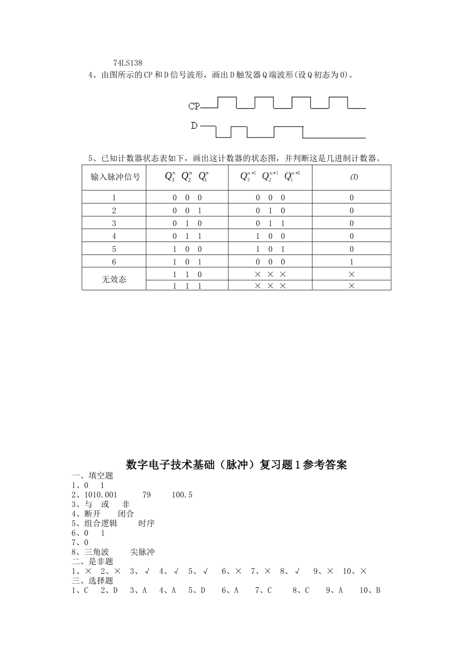 数字电子技术基础（脉冲）期末复习资料-hzrtvu_第3页