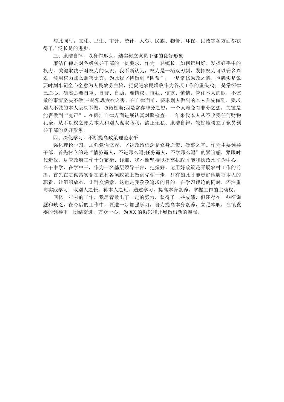 乡镇领导干部年度述责述廉报告 _第3页