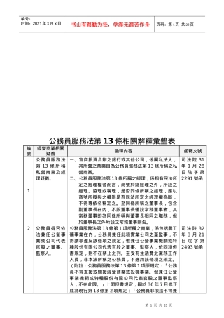 公务员服务法第13条相关解释汇整表