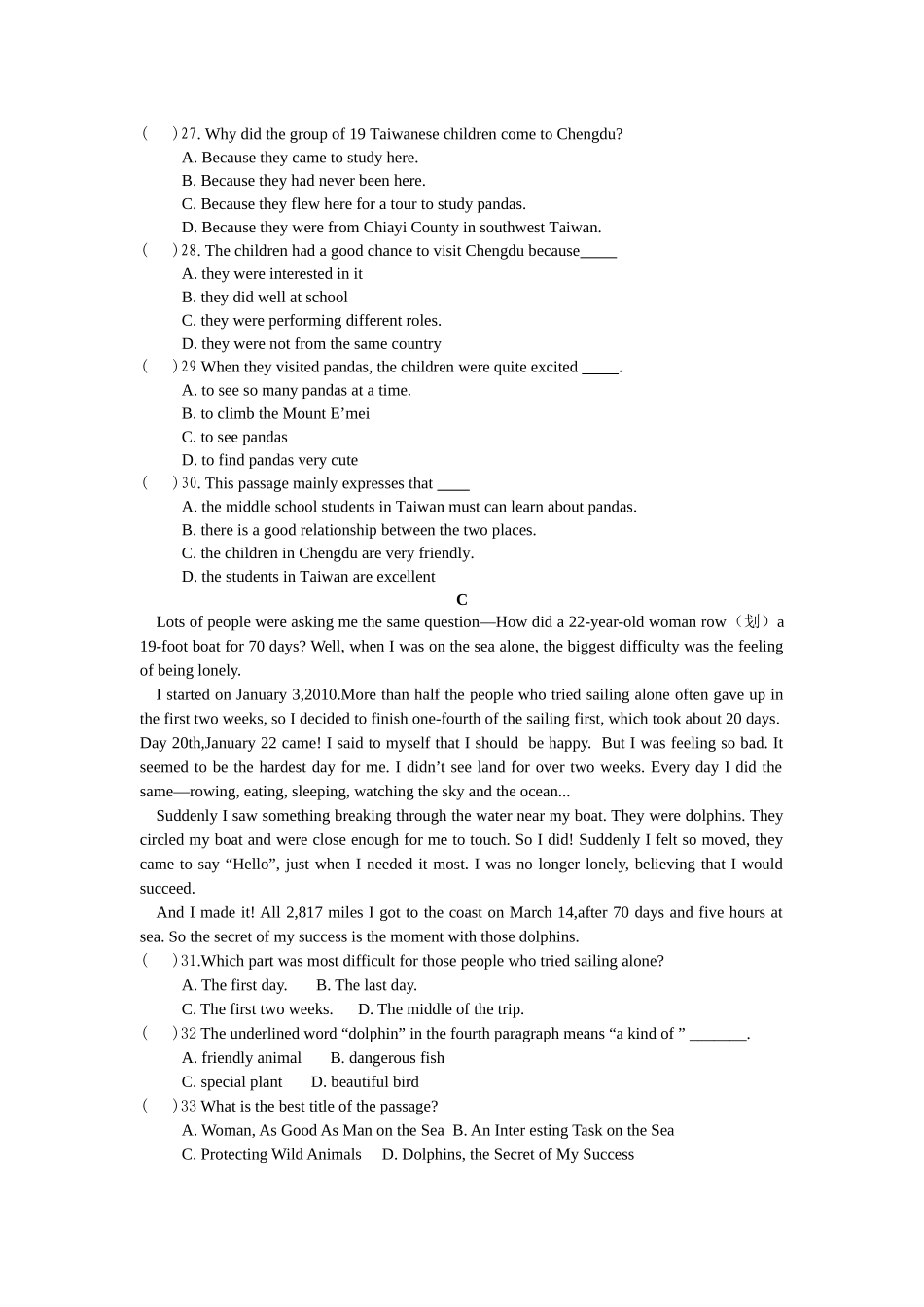 外研社英语八年级上学期第六模块检测题及答案2 _第3页