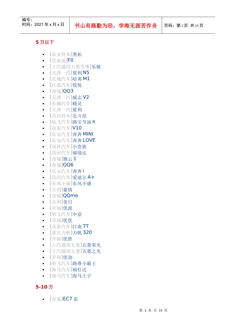 各种车型价格_第1页