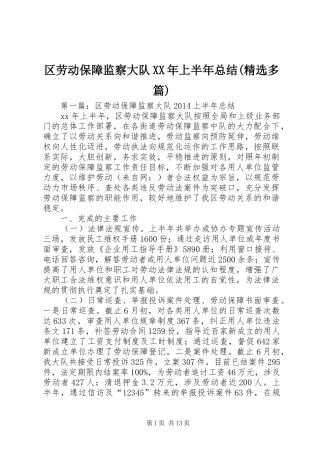 区劳动保障监察大队XX年上半年总结(精选多篇)