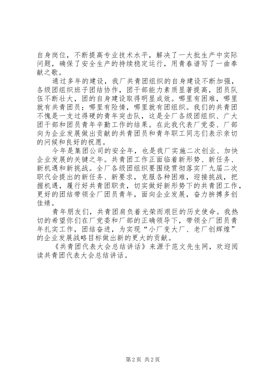 共青团代表大会总结讲话_第2页
