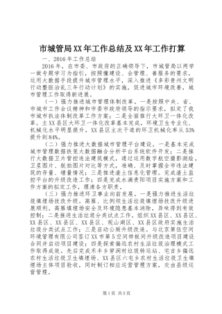 市城管局XX年工作总结及XX年工作打算
