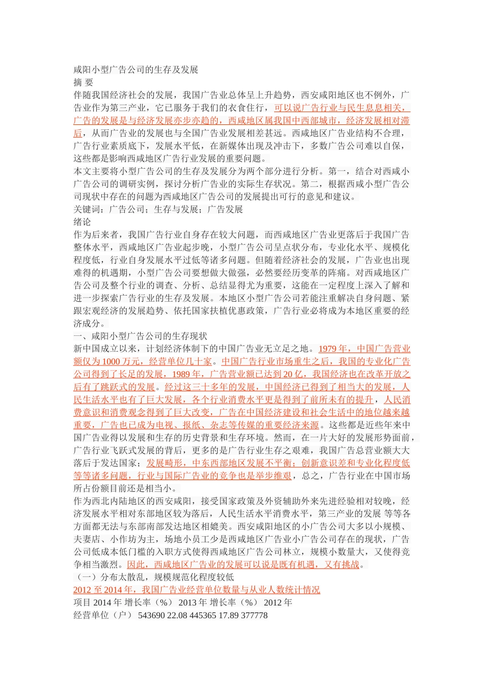咸阳小型广告公司的生存及发展 _第1页
