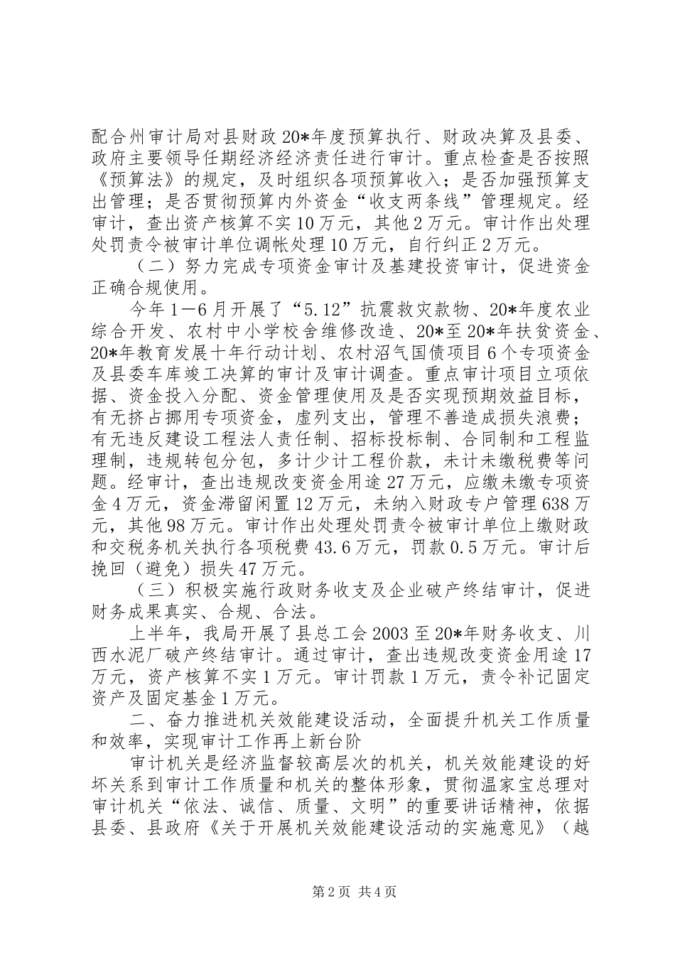 审计局上半年工作总结及下半年意见（县）_第2页