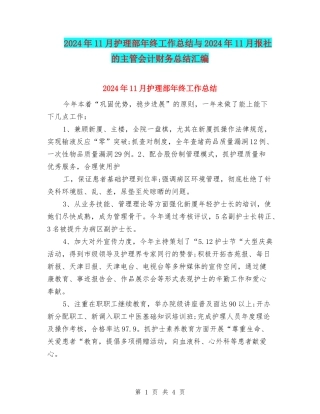 2024年11月护理部年终工作总结与2024年11月报社的主管会计财务总结汇编