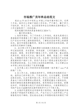 市场推广员年终总结范文