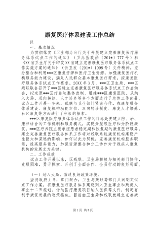 康复医疗体系建设工作总结