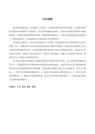 完善优化乌鲁木齐市就业公共服务体系 毕业论文