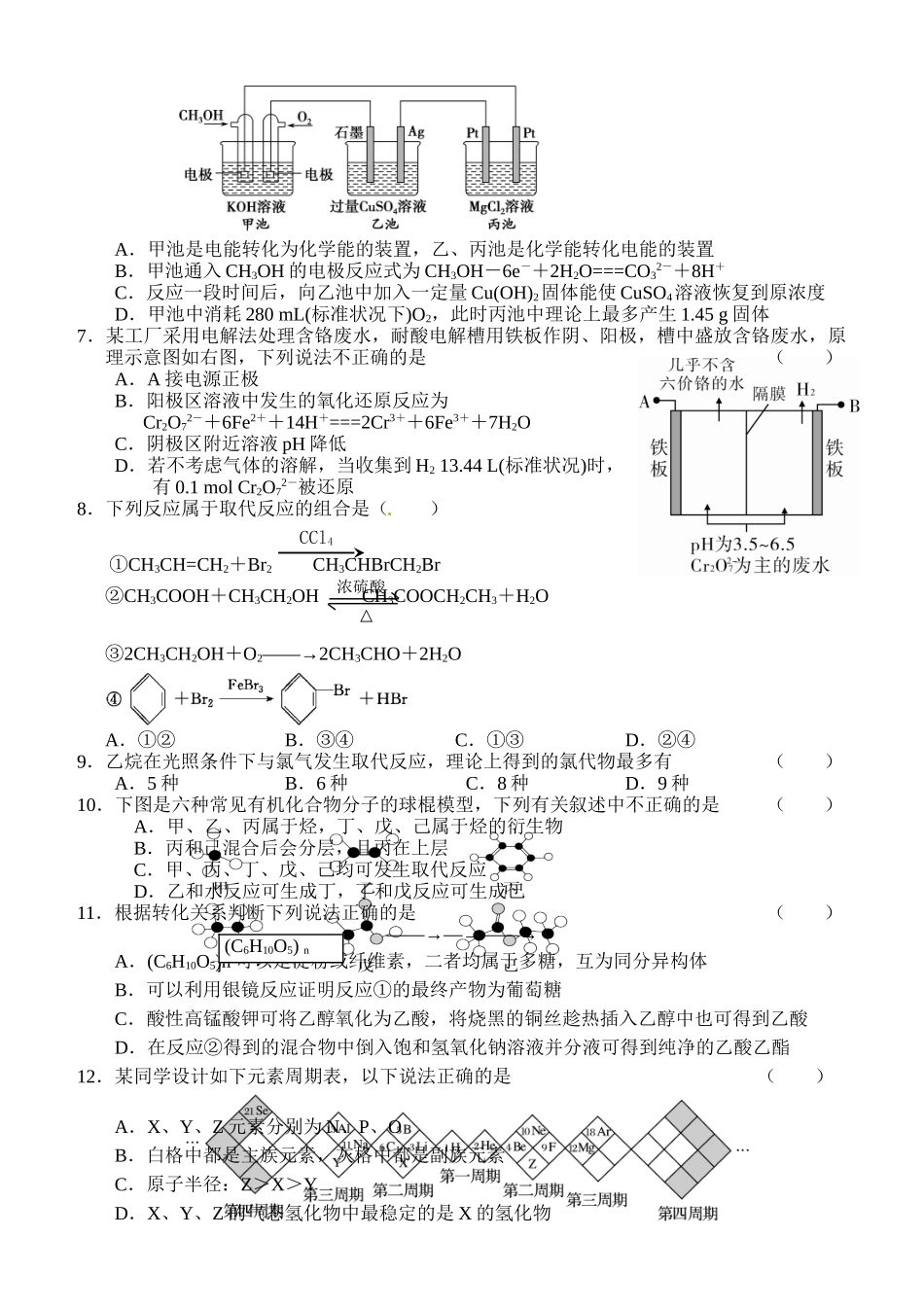 武汉市下学期高一化学期末试卷及答案 _第2页