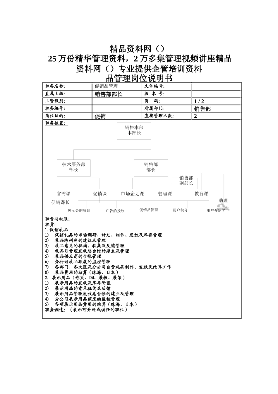 促销品管理岗位说明书_第1页