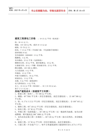 建筑工程清包工价格大全