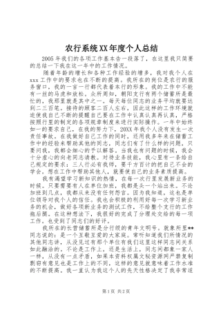 农行系统XX年度个人总结