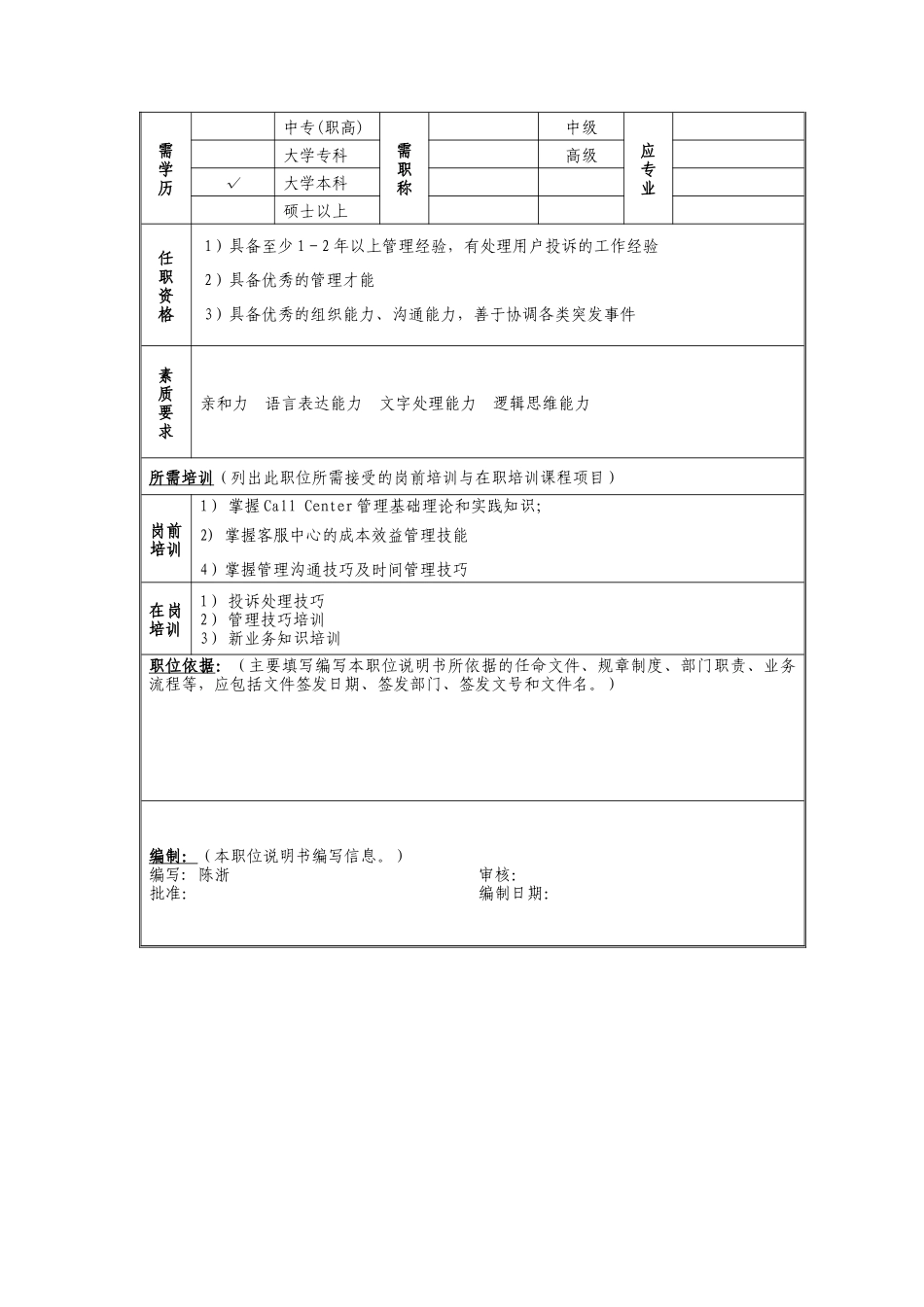 客户服务管理岗位说明书_第2页