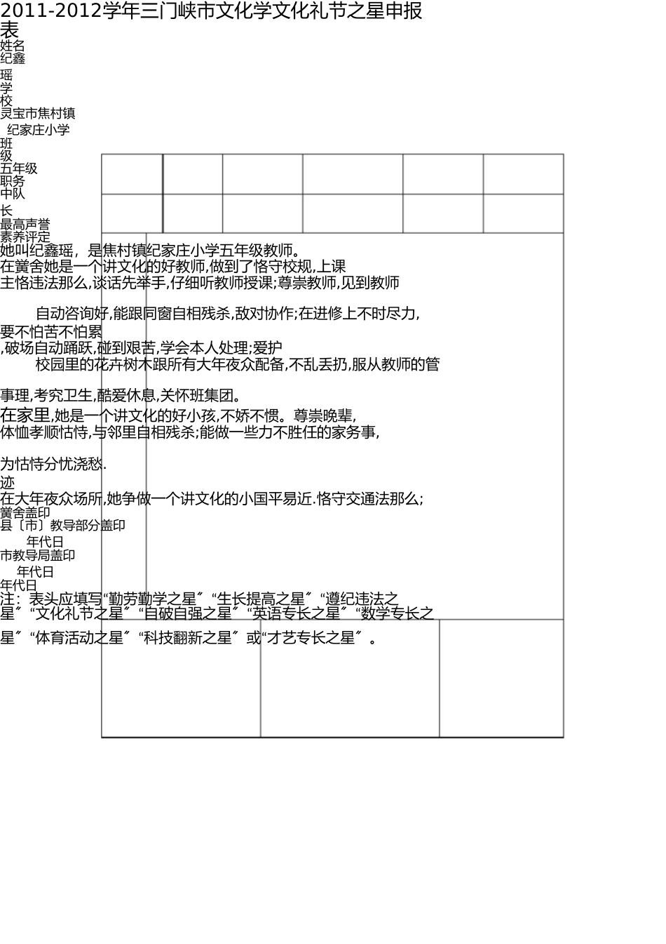 文明礼仪申报表表格 _第1页
