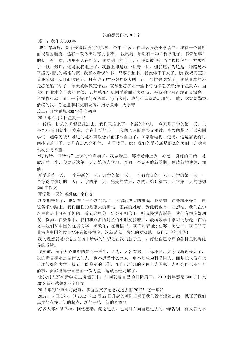 我的感受作文300字 _第1页