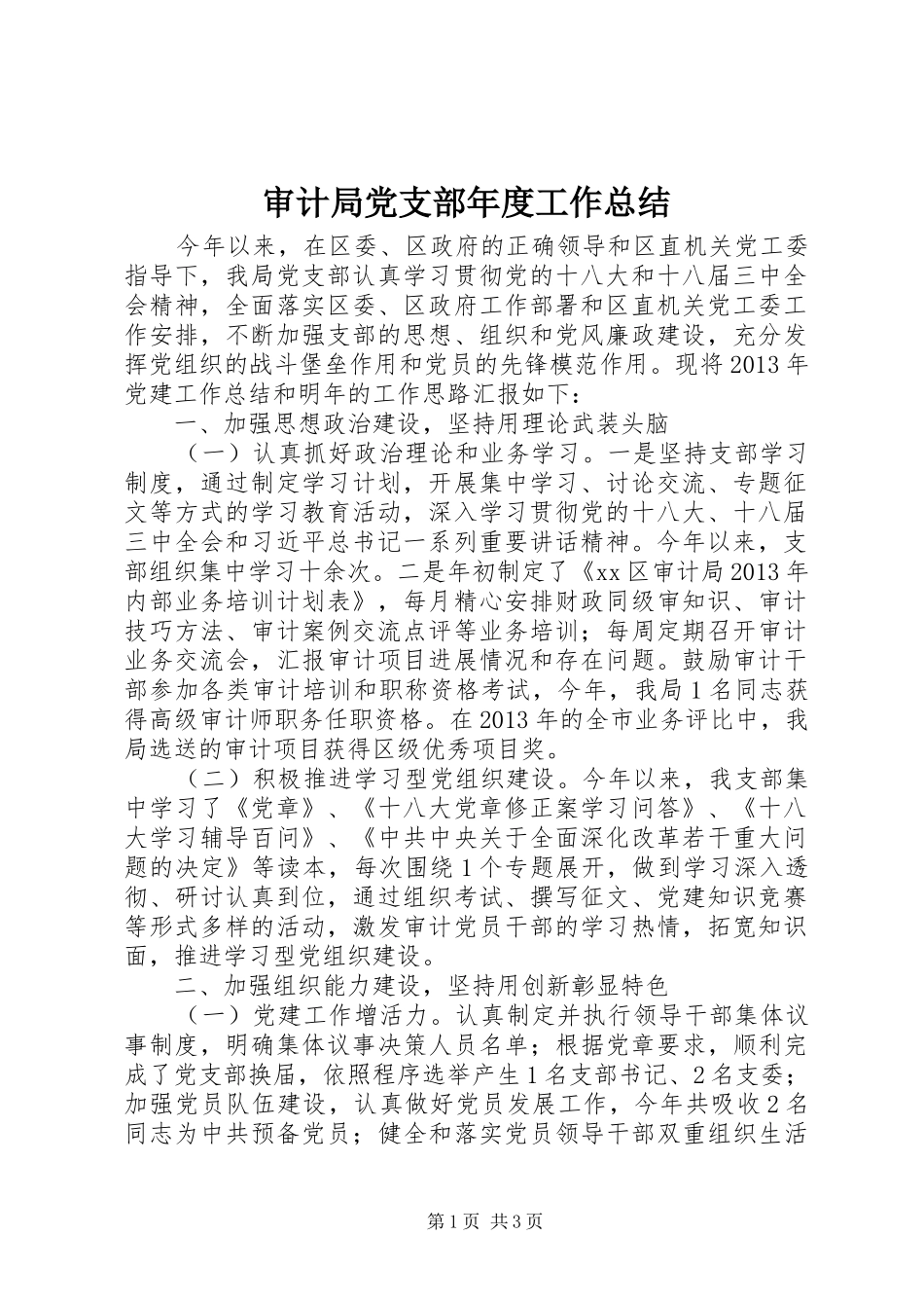 审计局党支部年度工作总结_第1页