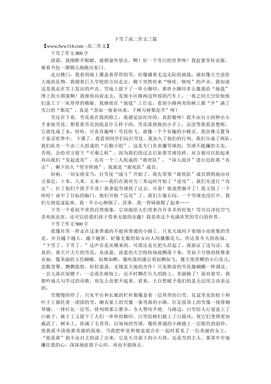 下雪了高二作文三篇 _第1页
