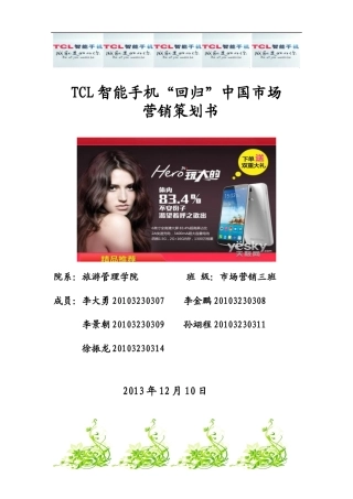 TCL智能手机“回归”中国市场营销策划书