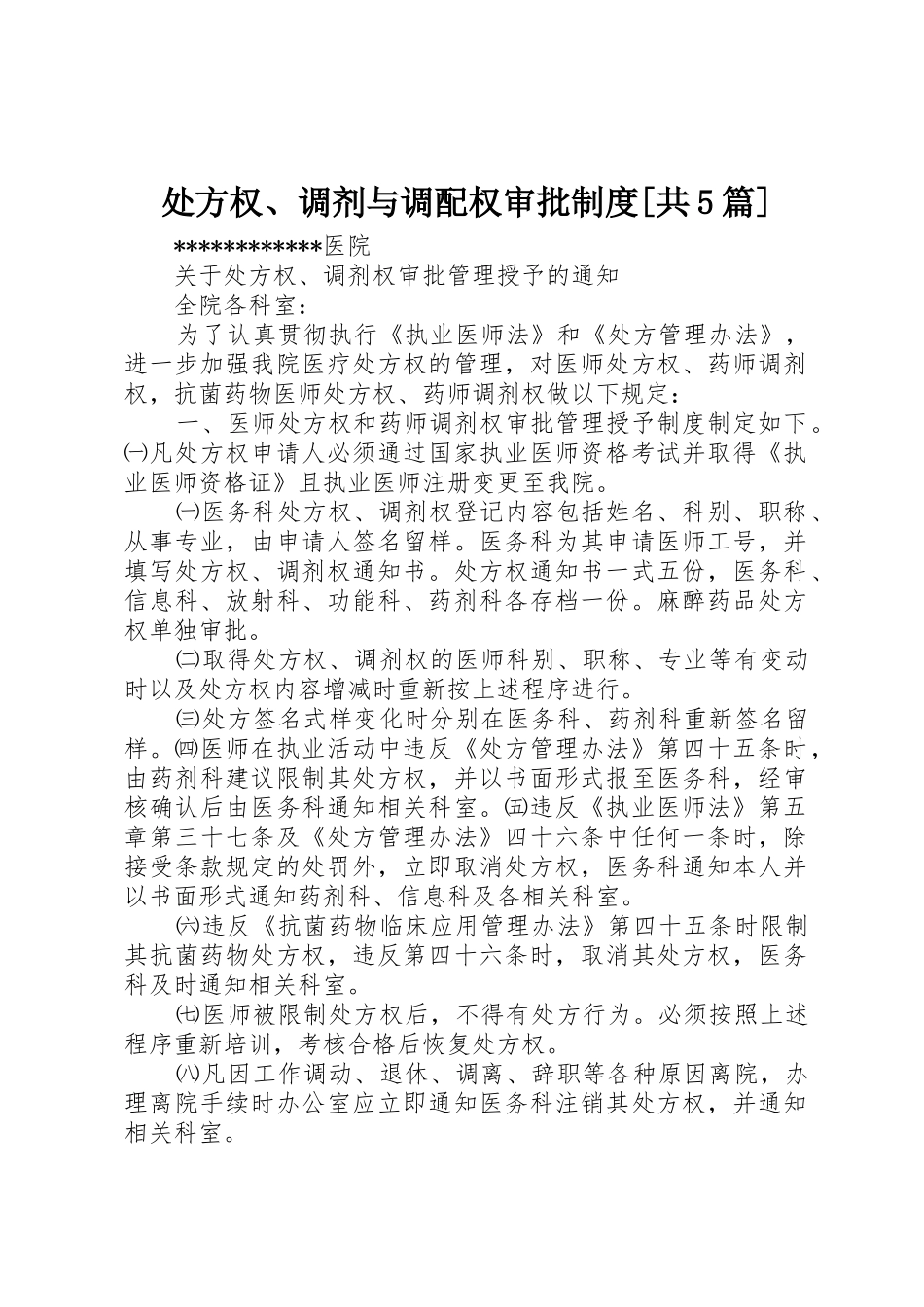 处方权、调剂与调配权审批规章制度[共5篇] _第1页