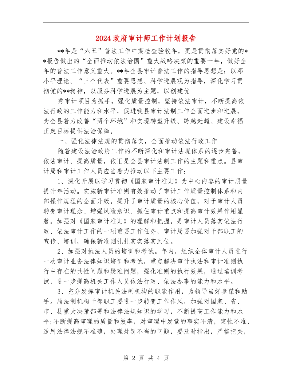 2024政府审计师工作计划报告_第2页