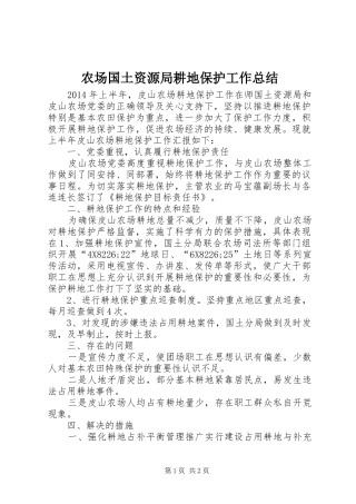 农场国土资源局耕地保护工作总结