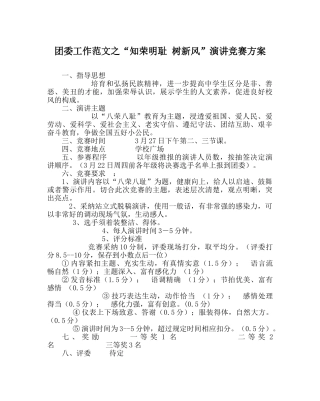 团委工作范文“知荣明耻 树新风”演讲比赛方案 