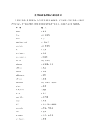 数控系统常用英语
