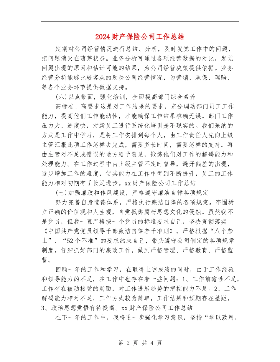 2024财产保险公司工作总结_第2页