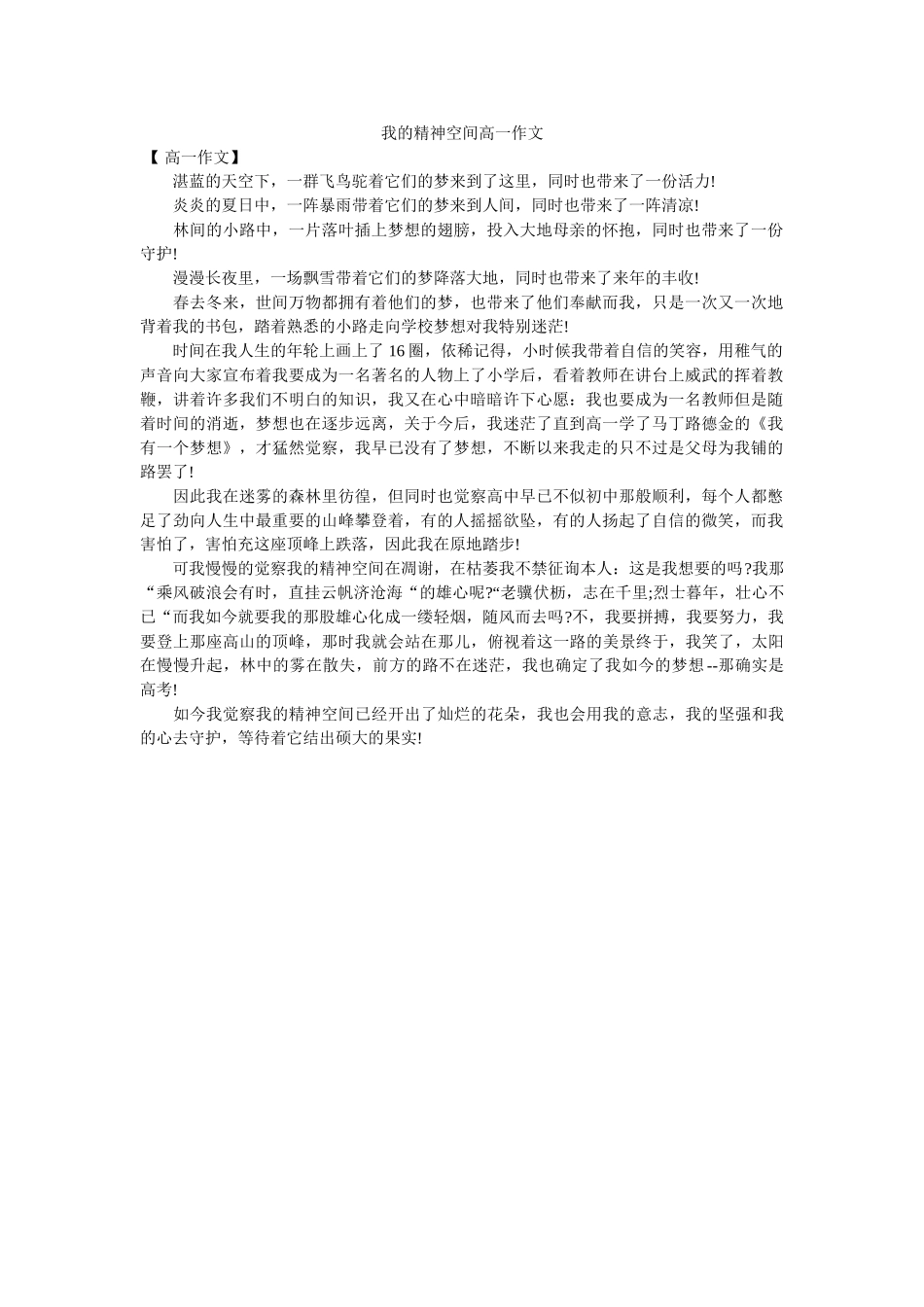 我的精神空间高一作文 _第1页
