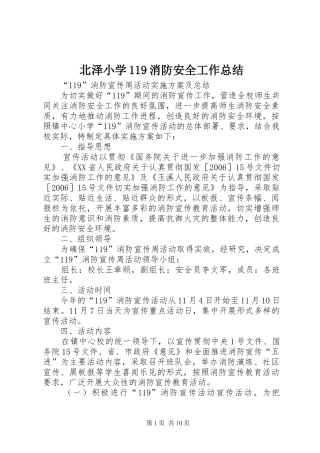 北泽小学119消防安全工作总结
