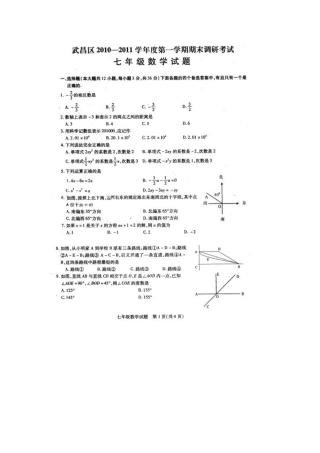 武昌区七年级数学上学期期末调研测试有答案人教版 
