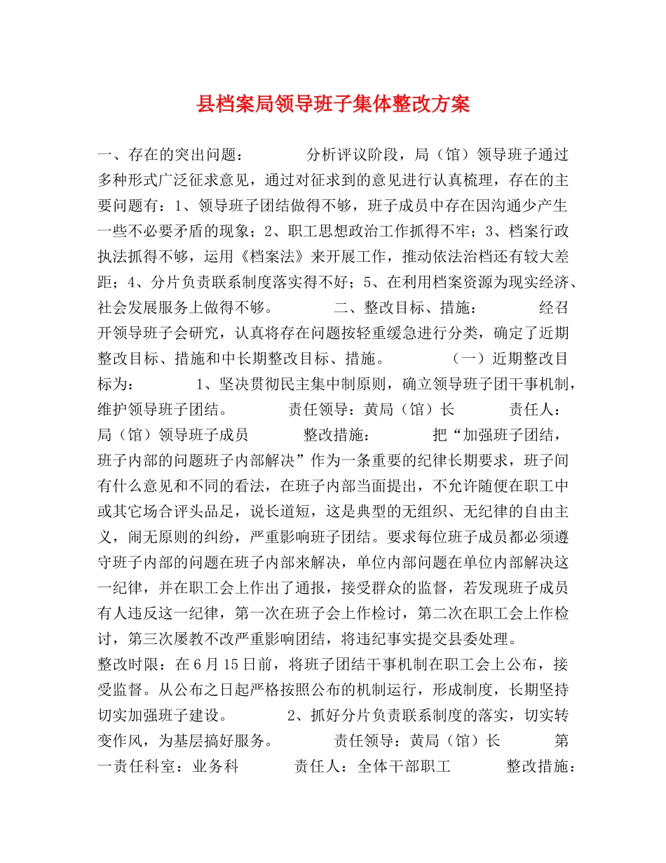 县档案局领导班子集体整改方案 _第1页