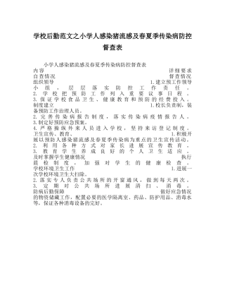 学校后勤范文小学人感染猪流感及春夏季传染病防控督查表 