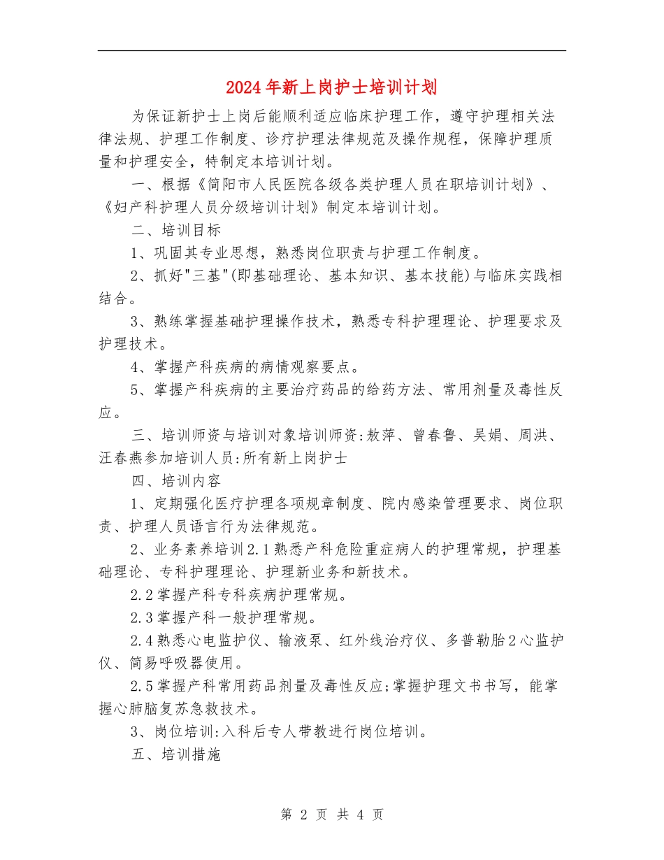 2024年新上岗护士培训计划_第2页