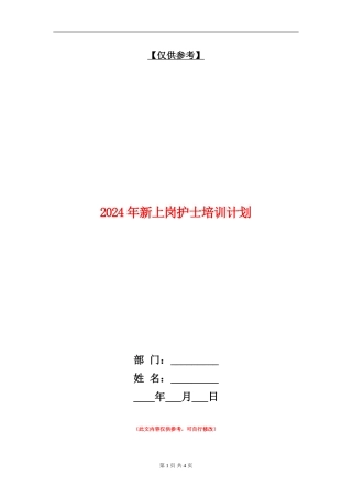 2024年新上岗护士培训计划
