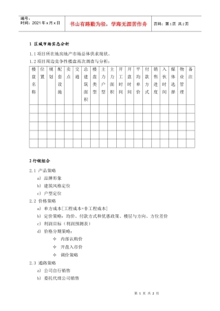 PSG101营销策划方案编制要点