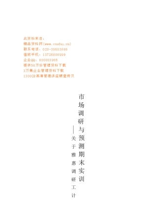 雅惠市场调研工作计划书