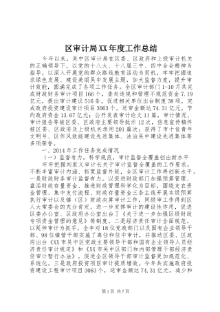 区审计局XX年度工作总结