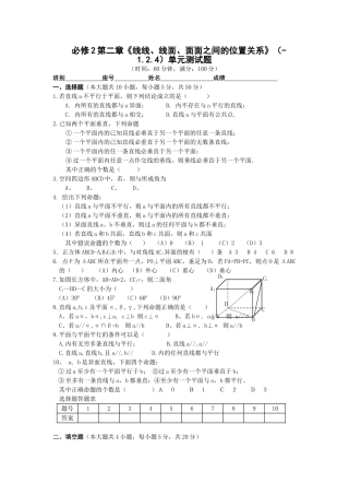 线线线面面面之间的位置关系121124测试6必修2 