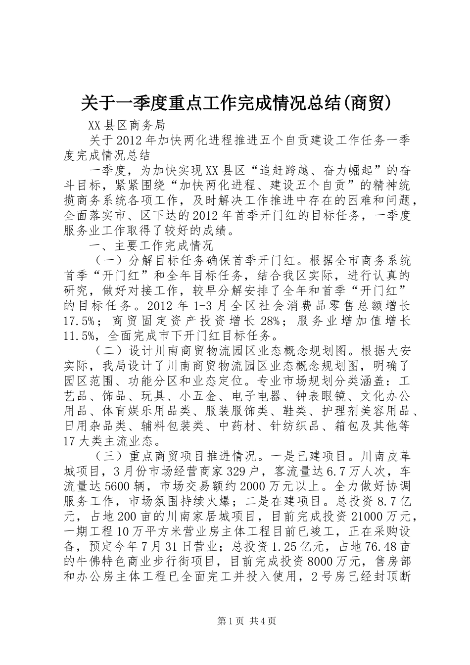 关于一季度重点工作完成情况总结(商贸)_第1页
