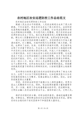 农村地区治安巡逻防控工作总结范文
