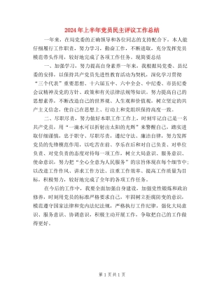 2024年上半年党员民主评议工作总结