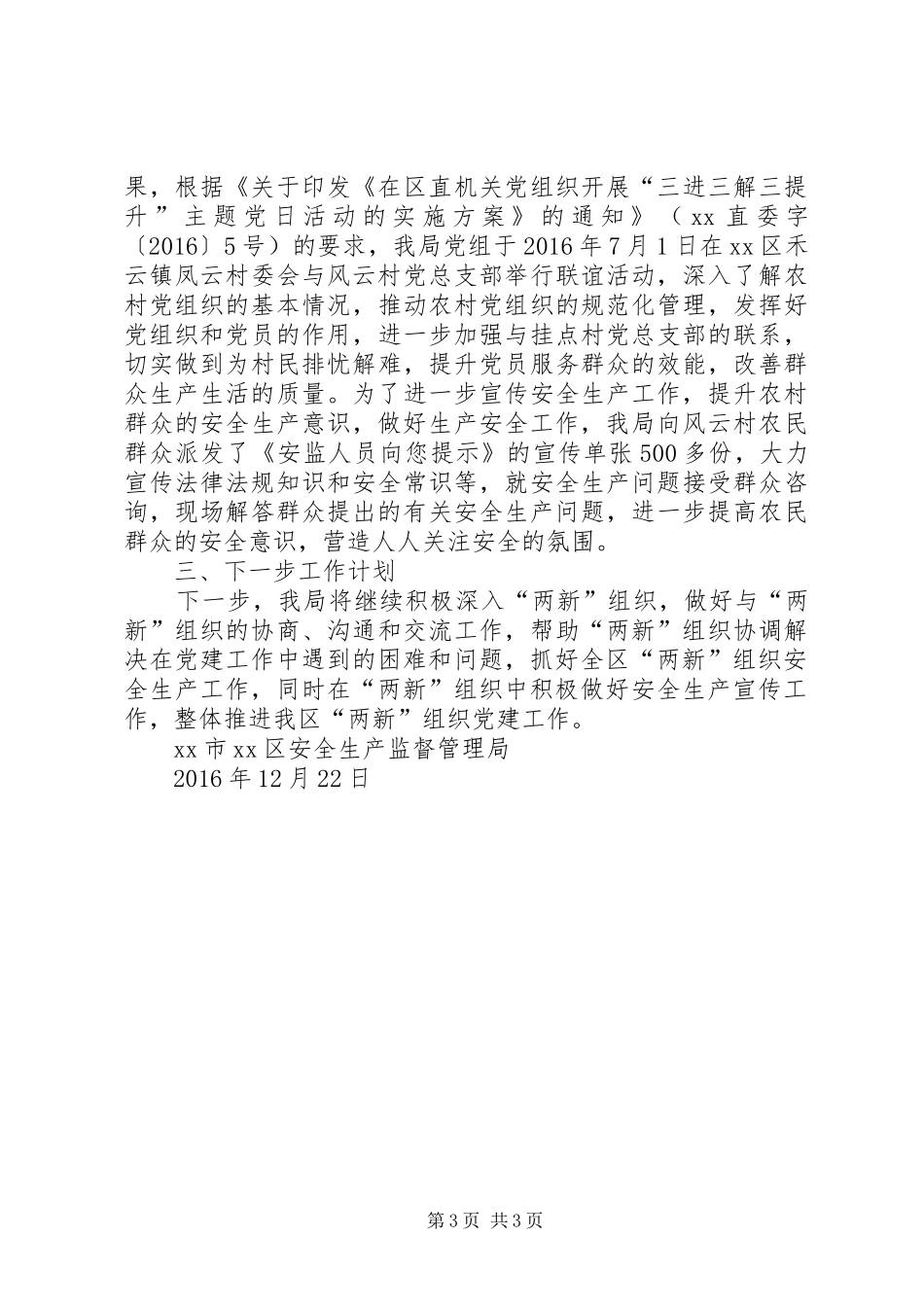 安全监管局XX年开展“两新”组织党建工作总结_第3页