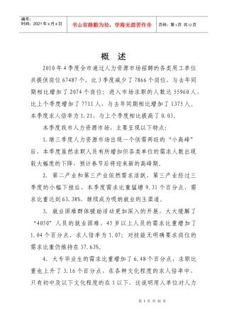 XXXX年四季度人力资源市场供求状况分析报告