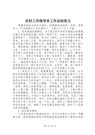 农村工作指导员工作总结范文
