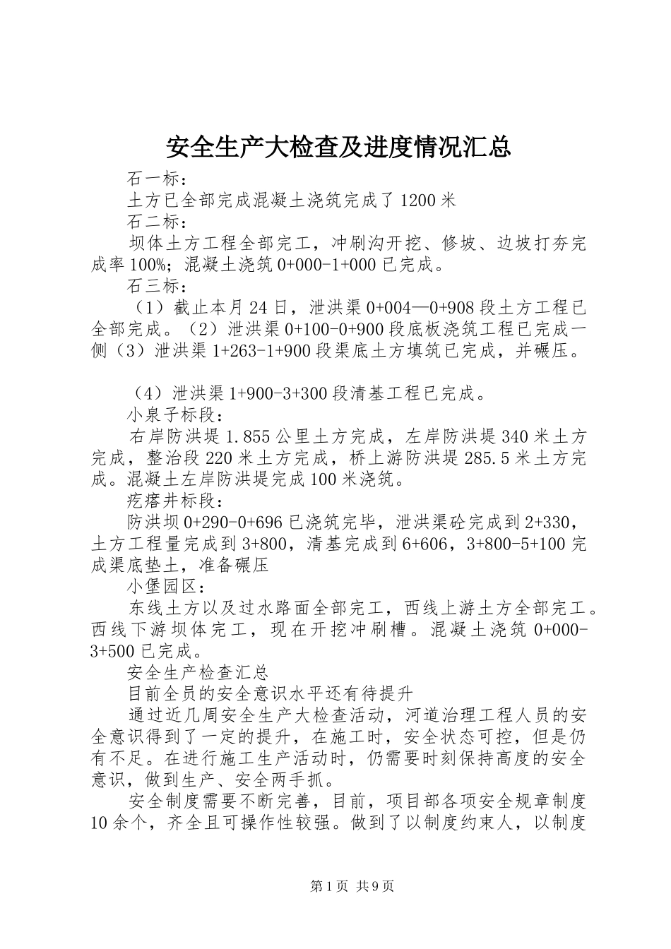 安全生产大检查及进度情况汇总_第1页