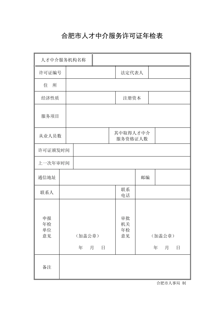 合肥市人才中介服务许可证年检表_第1页